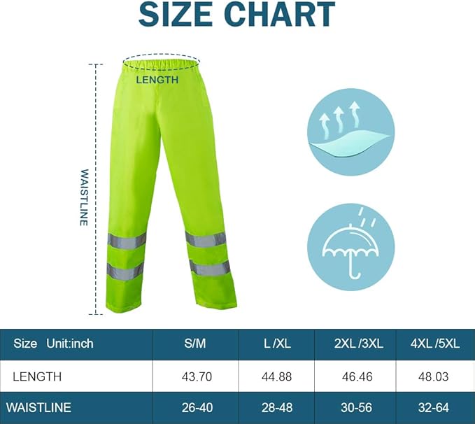 FONIRRA Class 3 High Visibility Rain Suit With Collapsible Hood Lime Reflective Safety Waterproof Worker Jacket & Pants (4XL/5XL Yellow)