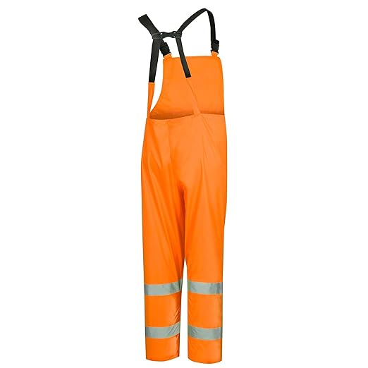 Pioneer High Visibility Rain Gear Safety Jacket and Bib Pants – Hi Vis, Waterproof, Reflective PVC Work Suit for Men – Orange and Yellow/Green