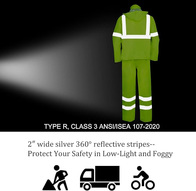 VENDACE Hi Vis Reflective Rain Jacket Suit and Pants for Men Waterproof Class 3 High Visibility Safety Rain Gear Raincoat(L/XL)
