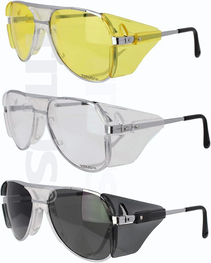 TITUS G77 Premium Metal Frame Aviator Z87+, Z87.1 Safety Glasses Side Shield Motorcycle Shooting DOT ANSI CE Approved Eyewear
