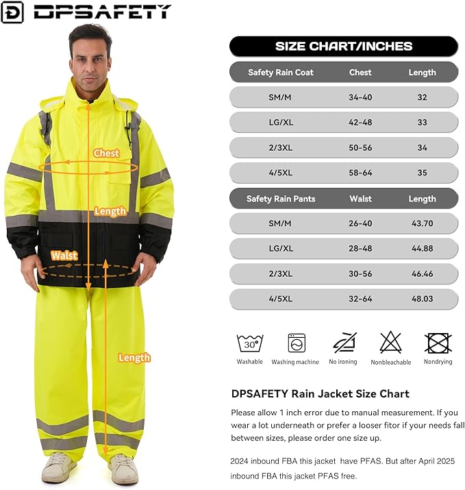 Hi Vis Safety rain Jacket,Reflective Class 3 Rain coat with Inner Mesh Lining and Pockets High Visibility Waterproof work Rain Suits for men&women(Lime,4XL/5XL)
