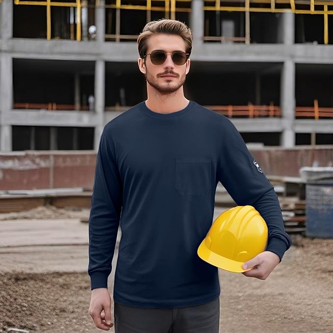 Welding Shirt 7.5OZ FR Shirts for Men, 100% C Flame Resistant Welding Jacket with Reinforced Sewing, Durable Men's Fire Retardant FR Clothing for Men, Navy-YL 4XL