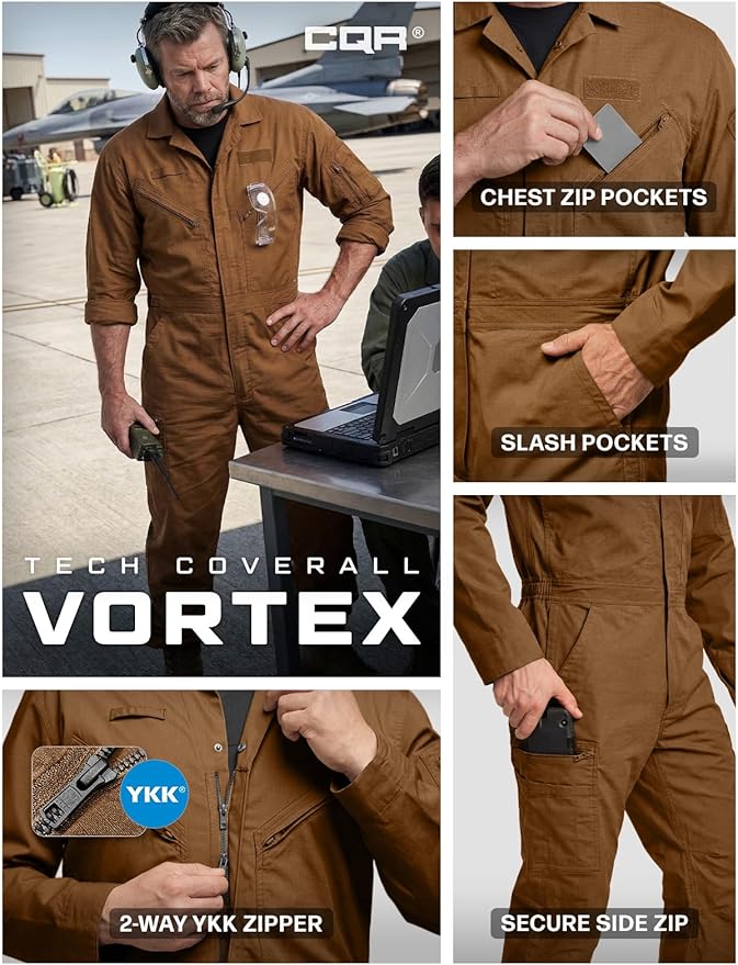 CQR Men's Tactical Ripstop Zip-Front Coverall, Lightweight Durable Utility Work Jumpsuit for Mechanics and Technicians