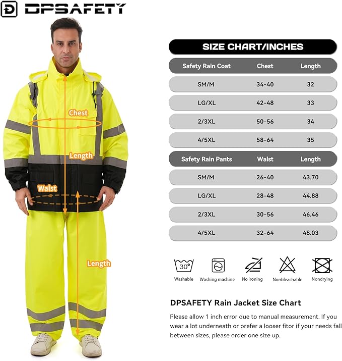 Hi Vis Safety rain Jacket,Reflective Class 3 Rain coat with Inner Mesh Lining and Pockets High Visibility Waterproof work Rain Suits for men&women(Lime,LG/XL)