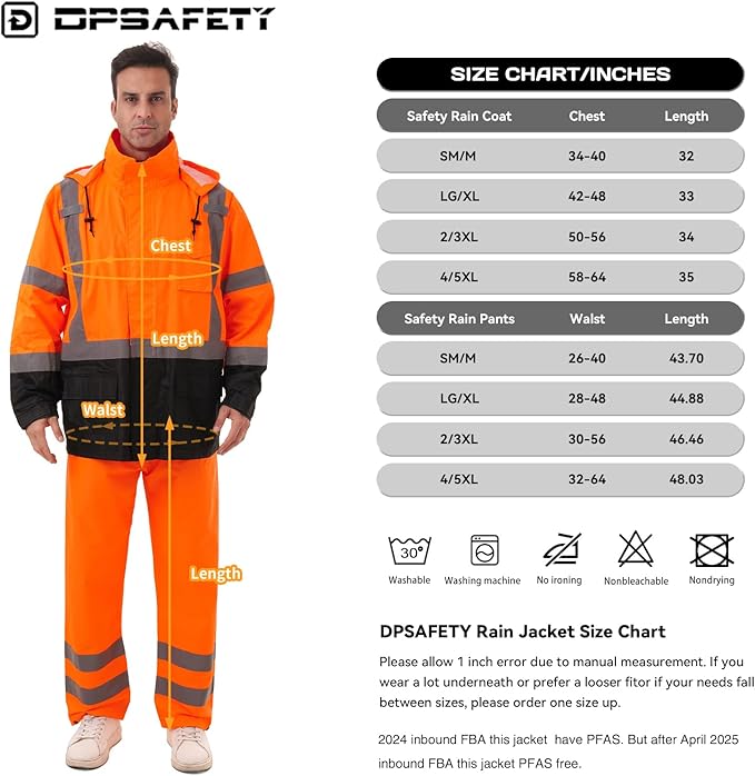 Hi Vis Safety rain Jacket,Reflective Class 3 Rain coat with Inner Mesh Lining and Pockets High Visibility Waterproof work Rain Suits for men&women(Tangerine,LG/XL)