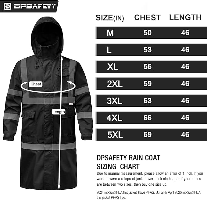 Hi Vis Rain Jacket with 3M Reflective Stripe,High Visibility Class 3 Rain coats,Safety Waterproof Rain Suits for Men with Hood and 2 Large Pockets construction work rain gear(Black M)