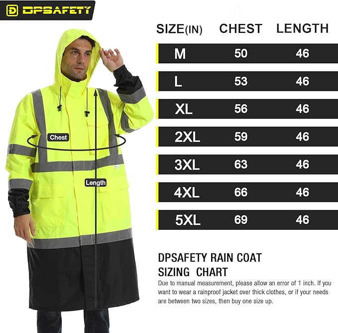 Reflective Rain jackets for men waterproof,Hi Vis Rain Coat With 3M Reflective Strips,High Visibility Class 3 Rain Gear With 2 large pockets,Zipper,Black Bottom Lime,Small
