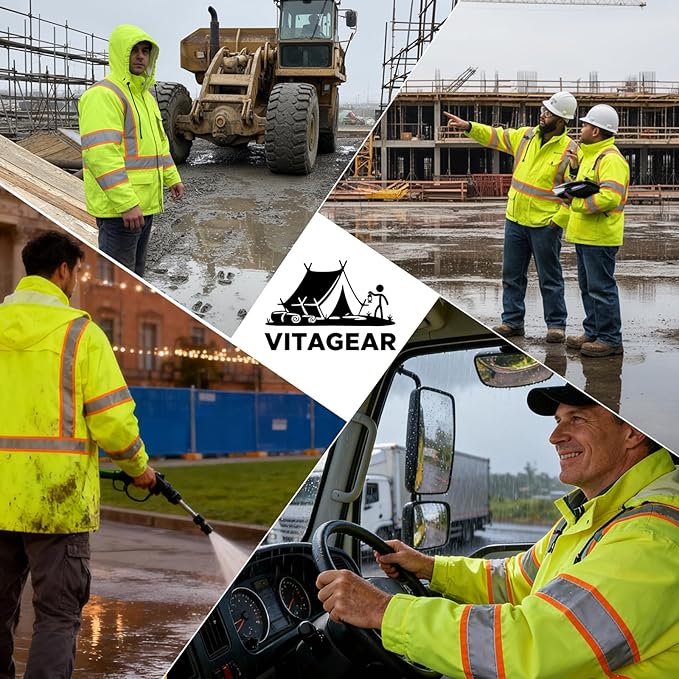 High Vis Reflective Safety Rain Jacket for Men, Class 3 Hi Vis Rain Gear for Construction Workers (Yellow,4XL/5XL)