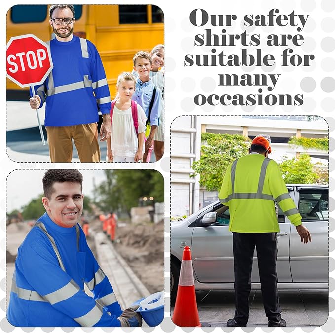 Amylove 4 Pcs Long Sleeve Safety Shirt High Visibility Reflective Construction Work Shirts for Men Women(XL,Yellow, Blue)