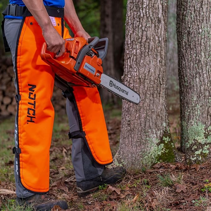 Notch Hi-vis Safety Orange Apron Style Chainsaw Chaps, Type A Frontal Protection 5 Layer Chain-Stopping Protective Fiber