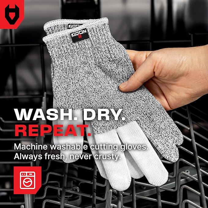 NoCry Cut Resistant Work Gloves for Women and Men, with Reinforced Fingers; Comfortable, 100% Food Grade Kitchen Cooking Hand Protection; Ambidextrous Safety Gear for Cutting; Level 5 Protection