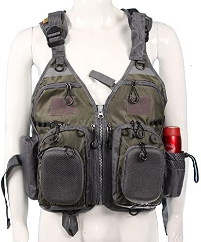 JKSPORTS Fly Fishing Vest - Fishing Safety Life Jacket for Swimming, Sailing, Boating, Kayak - Floating Multifunction Breathable Backpack for Men and Women - Adjustable, Grey/Green/Red/Blue
