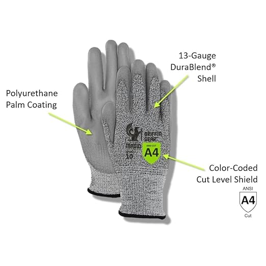 MAGID Griffin Gear GPD452 Work Gloves, ANSI A4 Cut Resistant, Polyurethane Grip, DuraBlend Shell, 13-Gauge Precision, Level 5 Abrasion & Level 4 Puncture, Size 8/Medium, 1 Pair