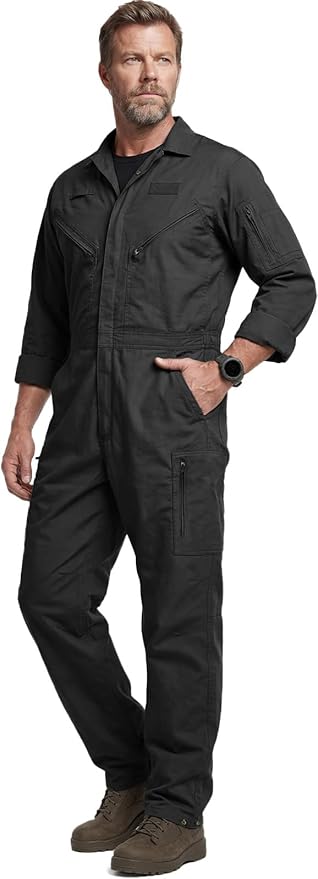 CQR Men's Tactical Ripstop Zip-Front Coverall, Lightweight Durable Utility Work Jumpsuit for Mechanics and Technicians
