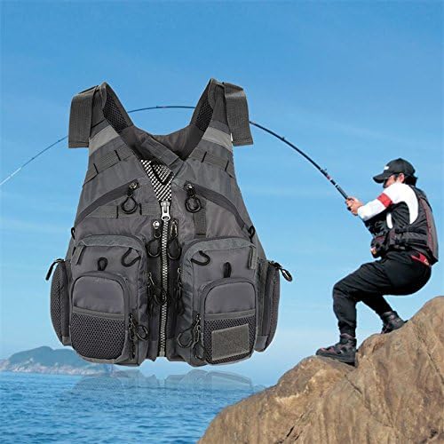 JKSPORTS Fly Fishing Vest - Fishing Safety Life Jacket for Swimming, Sailing, Boating, Kayak - Floating Multifunction Breathable Backpack for Men and Women - Adjustable, Grey/Green/Red/Blue