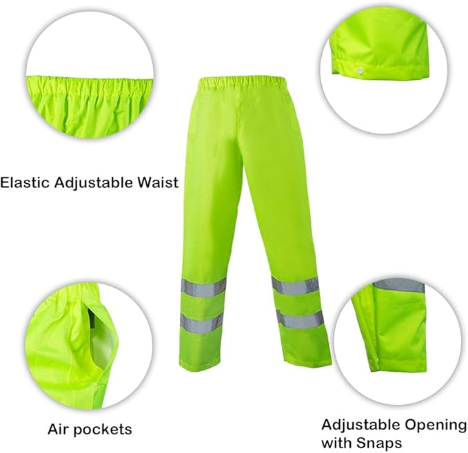 FONIRRA Class 3 High Visibility Rain Suit With Collapsible Hood Lime Reflective Safety Waterproof Worker Jacket & Pants (L/XL Yellow)