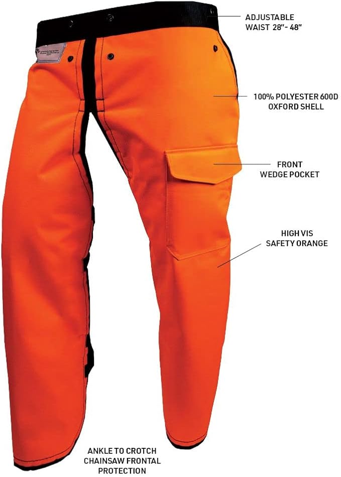 Notch Hi-vis Safety Orange Apron Style Chainsaw Chaps, Type A Frontal Protection 5 Layer Chain-Stopping Protective Fiber