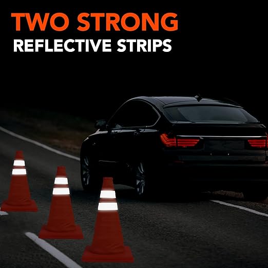 TENKAIWICK 18 Inch 20 Pack Traffic Cones, Collapsible Safety Cones, Multi Purpose Pop-up Cones with Reflective Collar, Orange Cones for Parking lot, Driveway, Driving Training etc