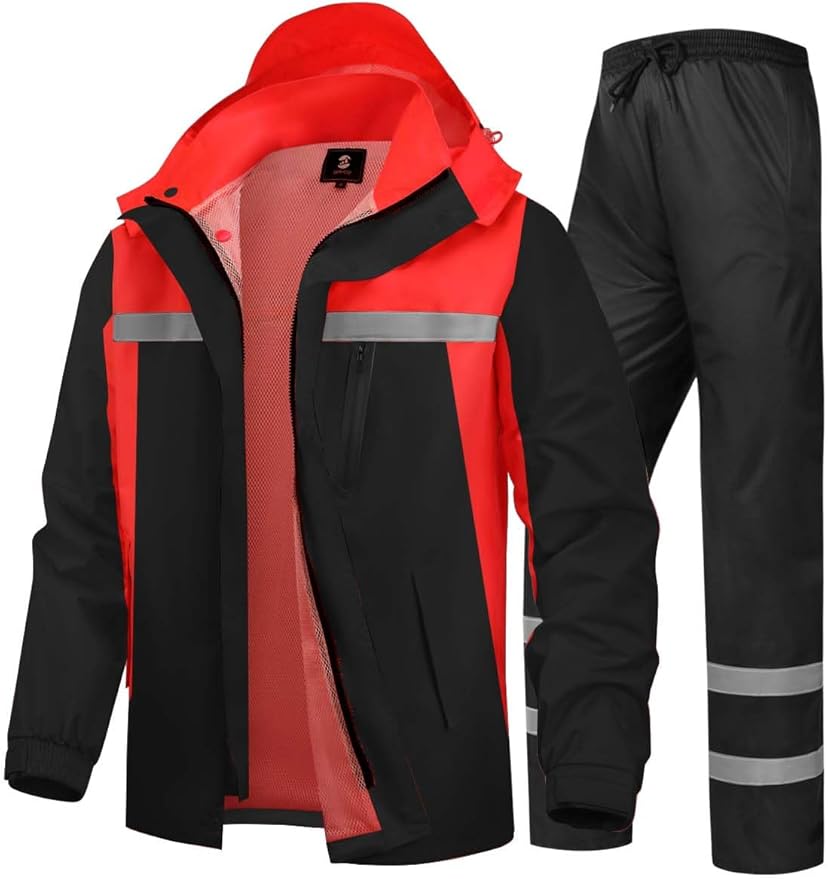 Men's Rain Suit High Visibility Reflective Work Rain Jacket Pants for All Sport Farm Fishing Motorcycle