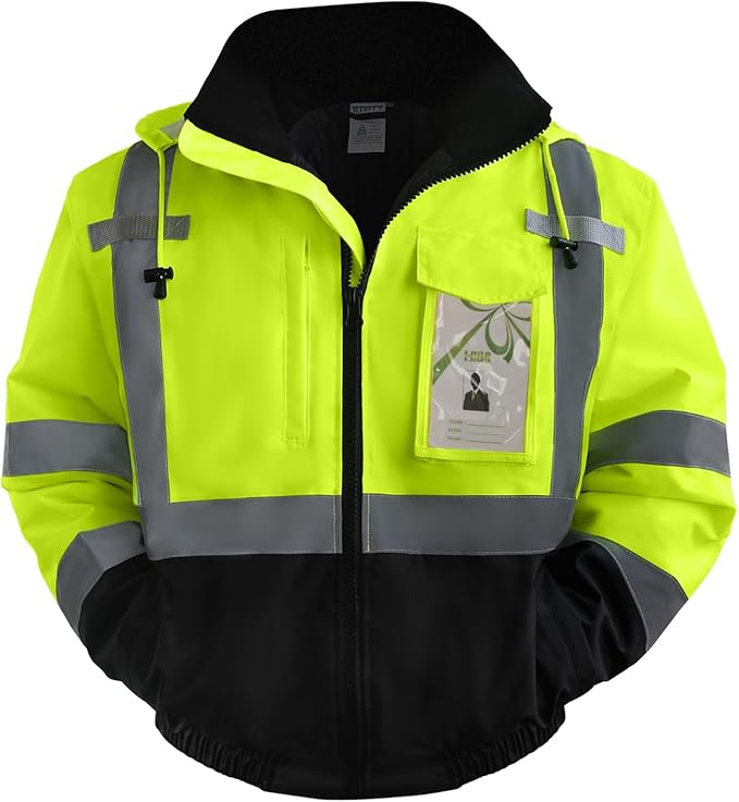 TCCFCCT Safety Jacket for Men & Women, Hi Vis Reflective Jackets with Pockets, Construction Coats for Cold Weather, High Vis Rain Gear, Waterproof, J-Yellow, S