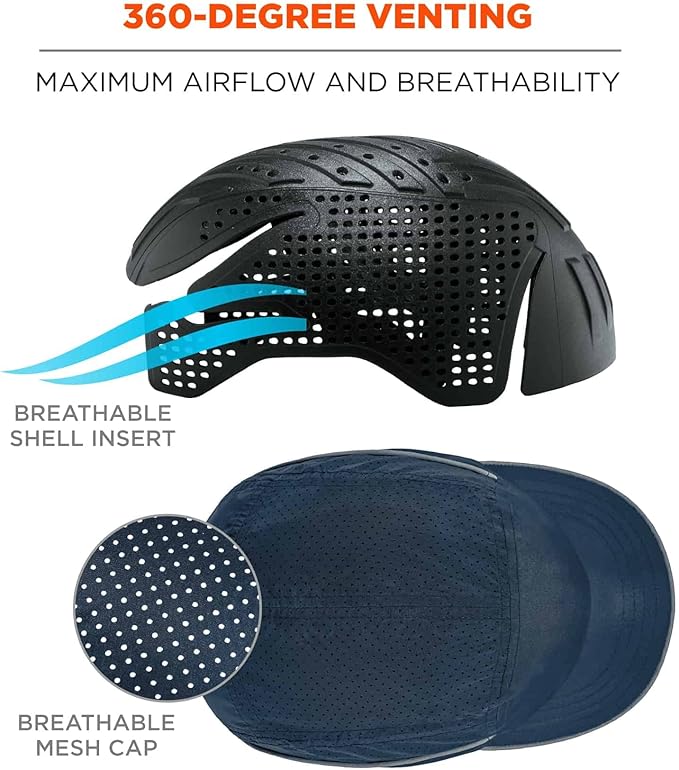 Ergodyne Skullerz 8955 Lightweight Bump Cap, Baseball Hat Style, Breathable Head Protection