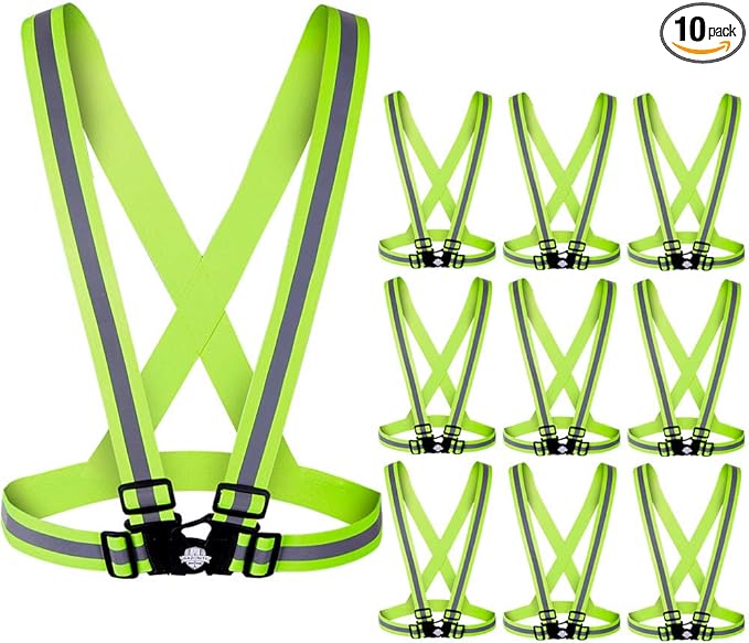 Dazonity High Visibility Safety Vest,10 Packs,Lightweight,Adjustable & Elastic Vest,Hi Vis Reflective Strips, Fit for Men & Women, Construction,Cycling, Runnning, Surveyor, (Yellow)