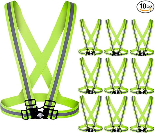 Dazonity High Visibility Safety Vest,10 Packs,Lightweight,Adjustable & Elastic Vest,Hi Vis Reflective Strips, Fit for Men & Women, Construction,Cycling, Runnning, Surveyor, (Yellow)