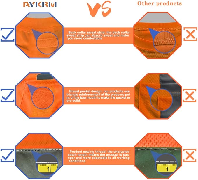 AYKRM Safety T Shirt Reflective High Visibility hi vis Long Sleeve T Shirt (XS-6XL)
