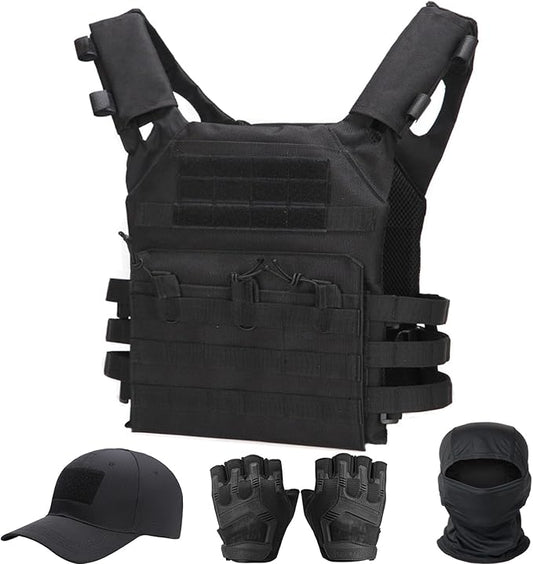 VPZenar Tactical Vest for Men, Airsoft Vest, Black Molle Vest and Cap Protective Equipment, Tactical Airsoft Gear