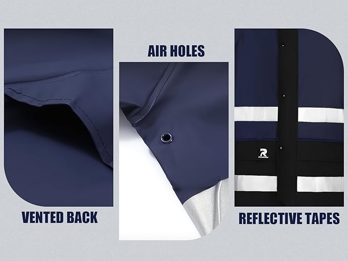 RainRider Rain Suits Waterproof for Men Women Heavy Duty Rain Gear Reflective Jacket Bib Pants 3 Pieces Rainwear