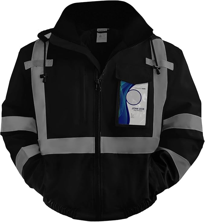 TCCFCCT Safety Jacket for Men & Women, Hi Vis Reflective Jackets with Pockets, Construction Coats for Cold Weather, High Vis Rain Gear, Waterproof, J-Black, 4XL