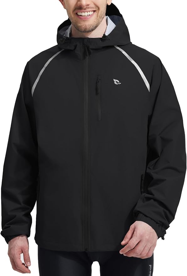 baleaf Men's Rain Jacket Waterproof Windbreaker Raincoat Running Cycling Hiking Gear Hood Lightweight Reflective Packable