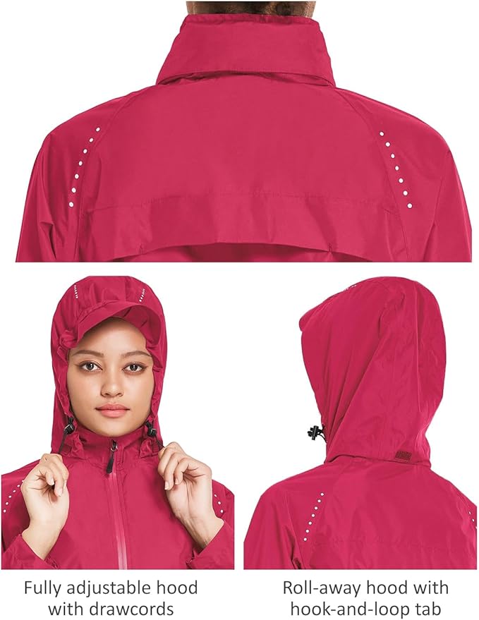 baleaf Women's Rain Jackets Waterproof Windbreaker Packable Running Lightweight Cycling Jacket Reflective Hooded