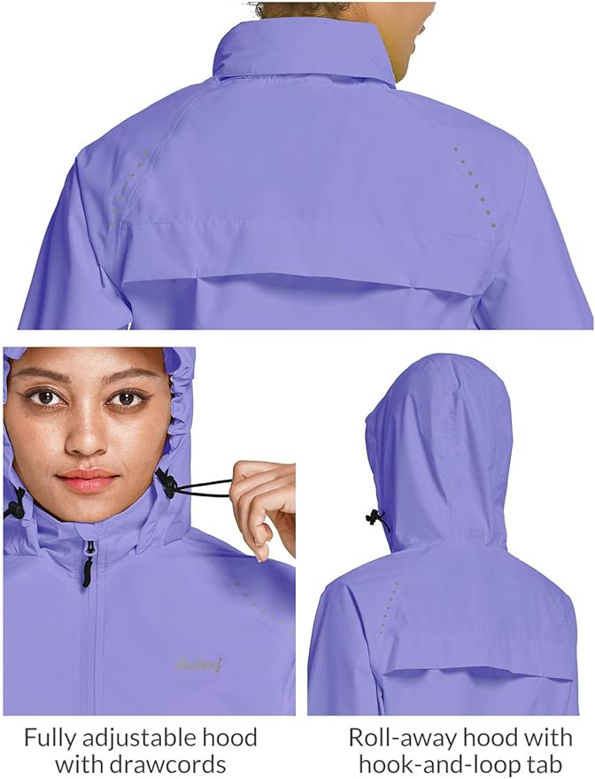 baleaf Women's Rain Jackets Waterproof Windbreaker Packable Running Lightweight Cycling Jacket Reflective Hooded