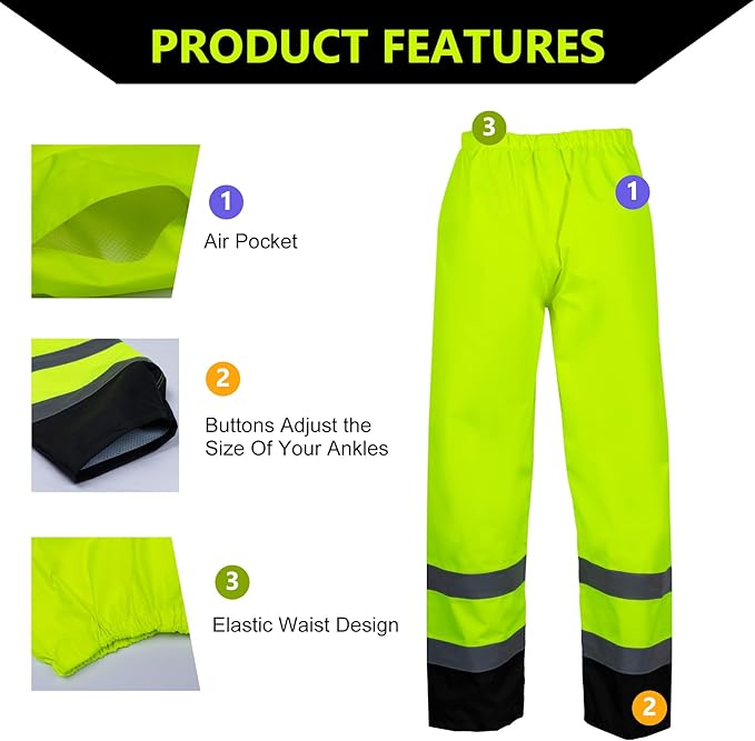 FONIRRA Class 3 High Visibility Rain Suit With Detachable Hood Waterproof Lime Reflective Safety Worker Jacket & Pants (4XL/5XL Yellow)