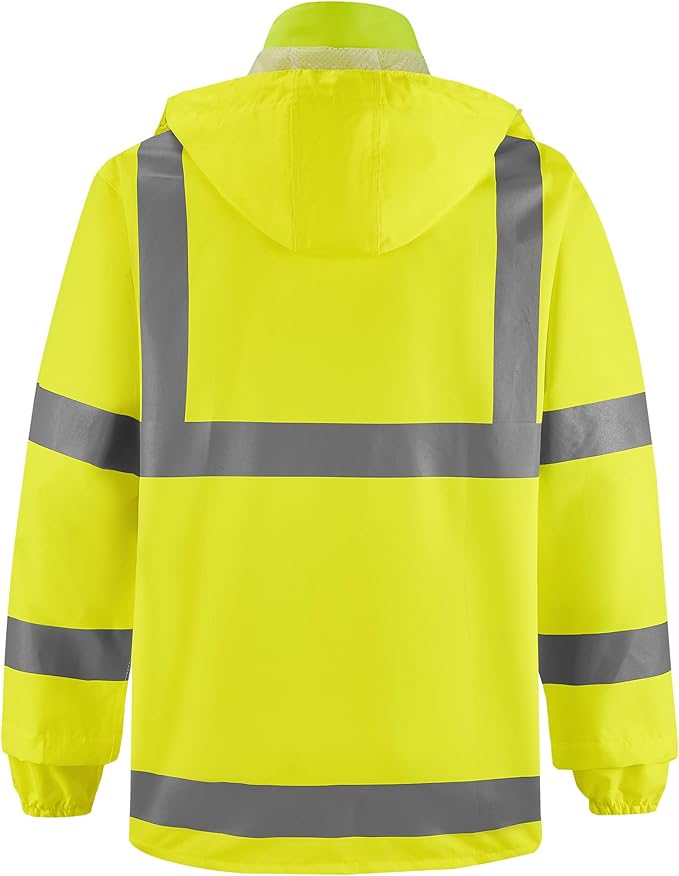 iCreek Reflective High Visibility Safety Jacket,Safety Rain Jacket with Hood,Lightweight Workwear for Outdoor Construction