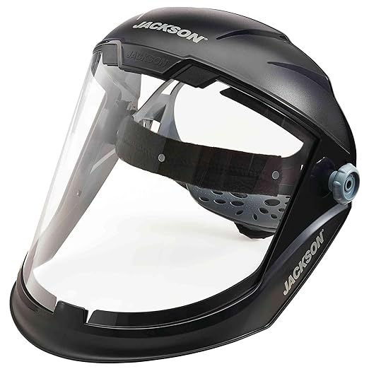 Jackson Safety Lightweight MAXVIEW Premium Face Shield - Mask with 370 Speed Dial Ratcheting Headgear, ANSI Z87.1, for Work, Grinding, Cutting - Anti Fog Coating - Clear Tint