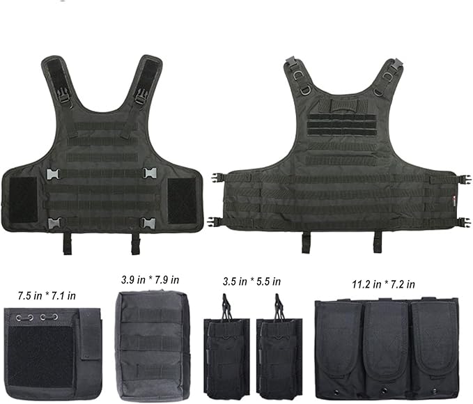 VPZenar Tactical Vest for Men, Airsoft Vest, Black Molle Vest and Cap Protective Equipment, Tactical Airsoft Gear