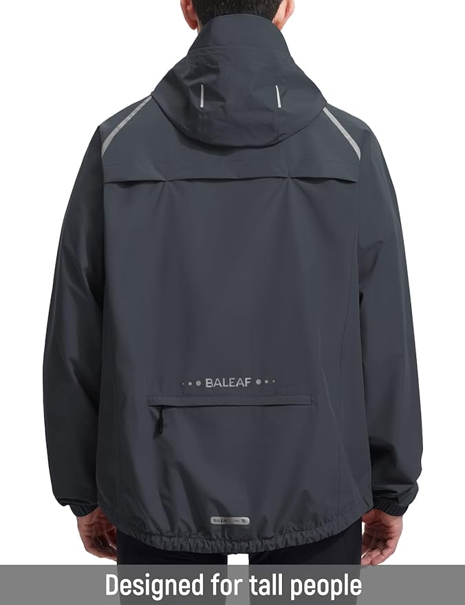 baleaf Men's Rain Jacket Waterproof Windbreaker Raincoat Running Cycling Hiking Gear Hood Lightweight Reflective Packable