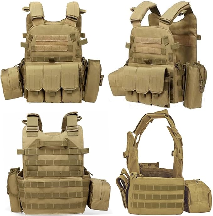 VPZenar Tactical Vest for Men, Airsoft Vest, Black Molle Vest and Cap Protective Equipment, Tactical Airsoft Gear