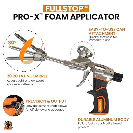 BEEST FullStop Spray Foam Insulation Kit - 40 Board ft/sq.ft. Fire Rated Spray Insulation Foam for Walls & Attics with Thermal & Soundproofing - Includes 2X Cans, 1 Cleaner, Pro X Gun, Safety Gear