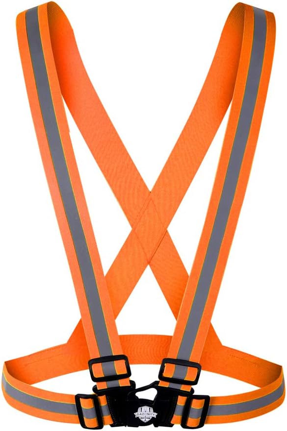Dazonity High Visibility Safety Vest,Lightweight,Adjustable & Elastic Vest,Hi Vis Reflective Strips, Fit for Men & Women, Construction,Cycling, Runnning, Surveyor, (Orange)