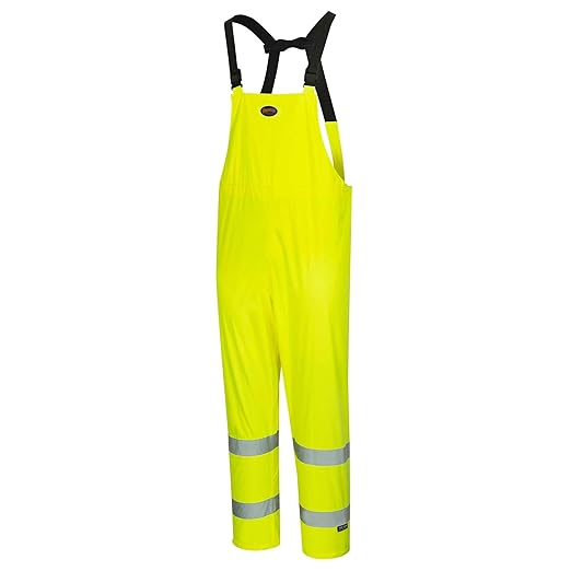 Pioneer High Visibility Rain Gear Safety Jacket and Bib Pants – Hi Vis, Waterproof, Reflective PVC Work Suit for Men – Orange and Yellow/Green