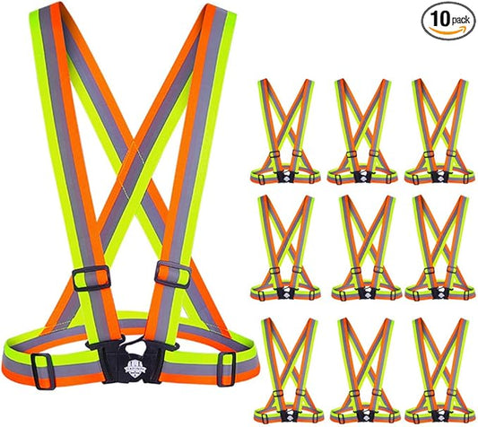Dazonity High Visibility Safety Vest,10 Packs,Yellow & Orange,Lightweight,Adjustable & Elastic Vest,Hi Vis Reflective Strips, Fit for Men & Women, Construction,Cycling, Runnning, Surveyor,