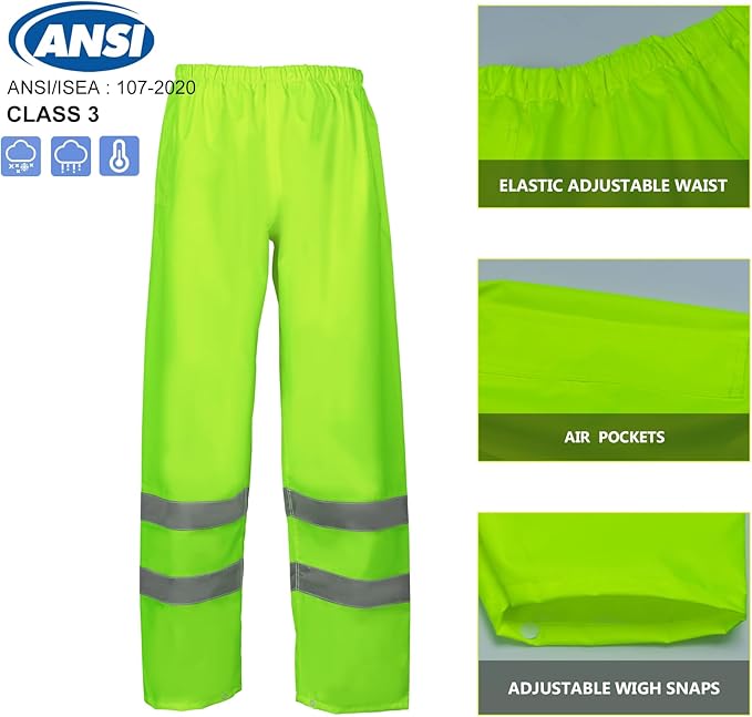VENDACE Hi Vis Reflective Rain Jacket Suit and Pants for Men Waterproof Class 3 High Visibility Safety Rain Gear Raincoat(2XL/3XL)