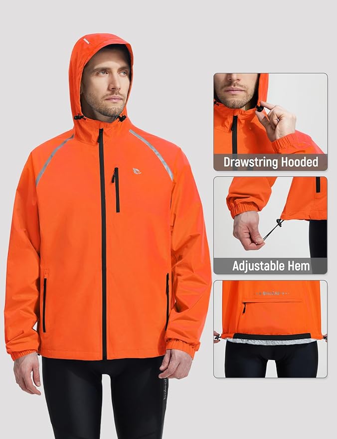 baleaf Men's Rain Jacket Waterproof Windbreaker Raincoat Running Cycling Hiking Gear Hood Lightweight Reflective Packable