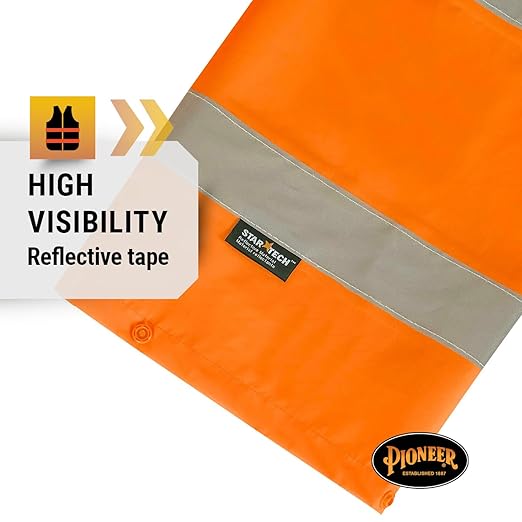 Pioneer High Visibility Rain Gear Safety Jacket and Bib Pants – Hi Vis, Waterproof, Reflective PVC Work Suit for Men – Orange and Yellow/Green