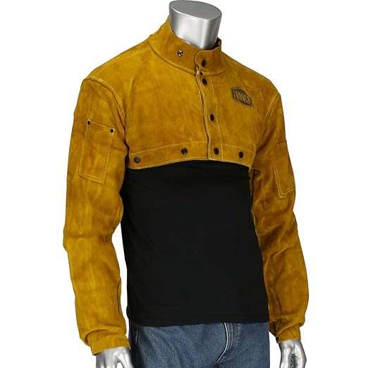 IRONCAT 7000 Cowhide Leather Welding Cape Sleeve - Golden Yellow, Medium Size Cape Jacket with Heat Resistance. Welding Gears