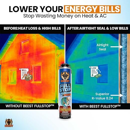 BEEST FullStop Fire-Rated Spray Foam Insulation for Walls & Attics - 360 Board ft/sq.ft - High Density Expanding Spray Insulation Foam Sealant for Thermal & Soundproofing - 18 Pack (18x26.8 oz)