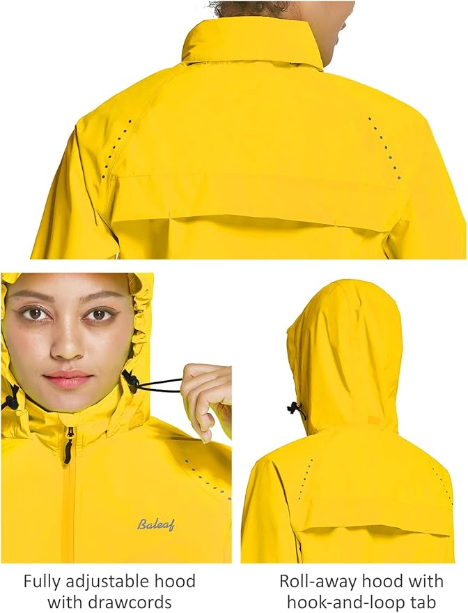 baleaf Women's Rain Jackets Waterproof Windbreaker Packable Running Lightweight Cycling Jacket Reflective Hooded